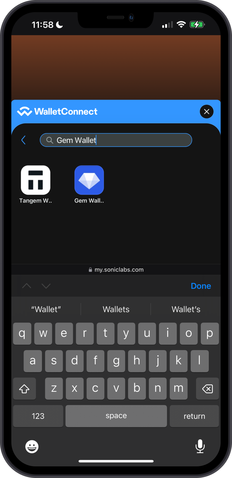 Search for Gem Wallet