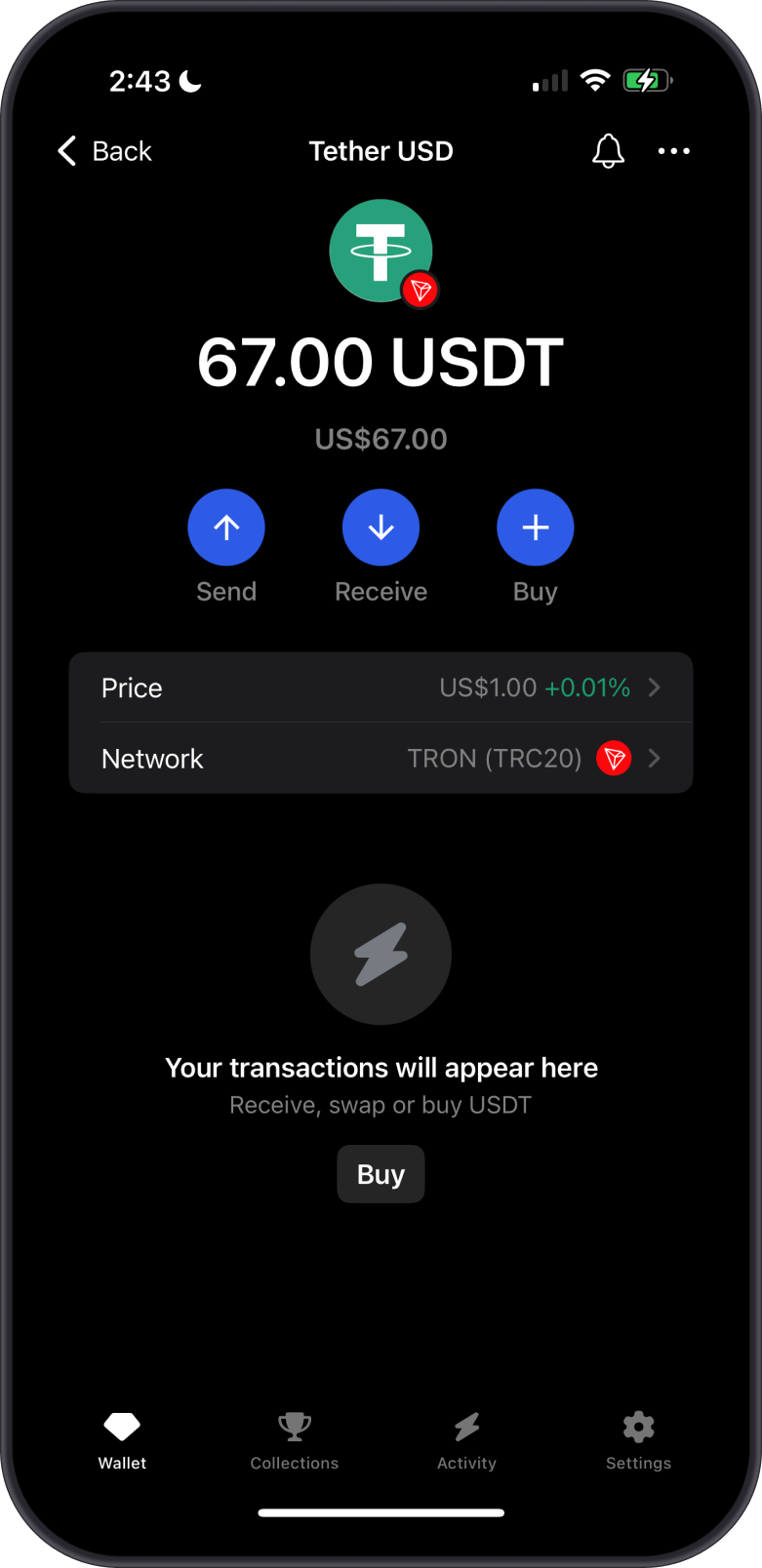 TRC20 USDT Received