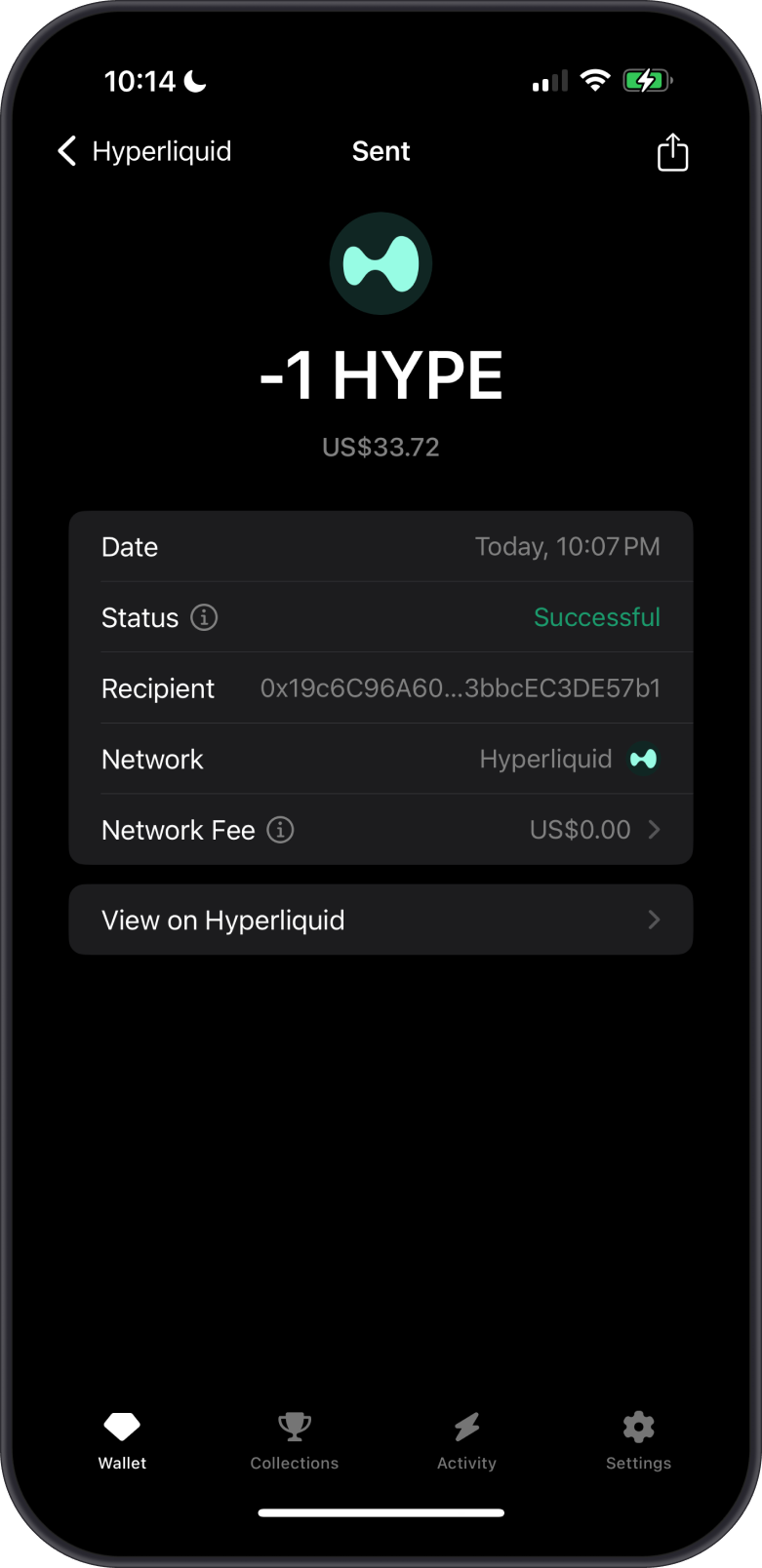 View Hyperliquid L1 Transaction on Gem Wallet