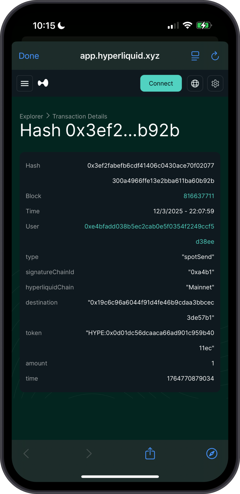 View Transaction on Hyperliquid Explorer