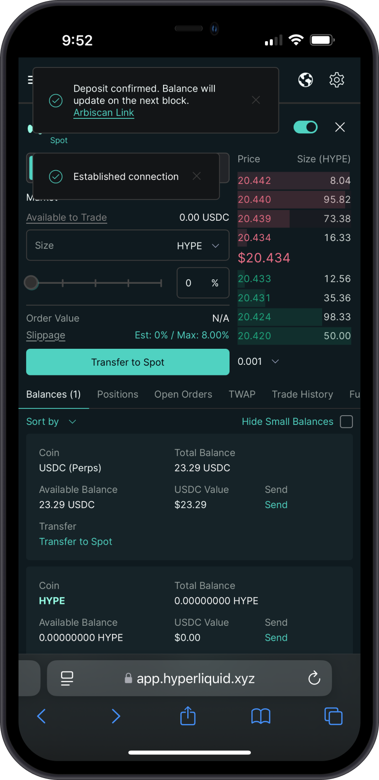 USDC Deposit Confirmed