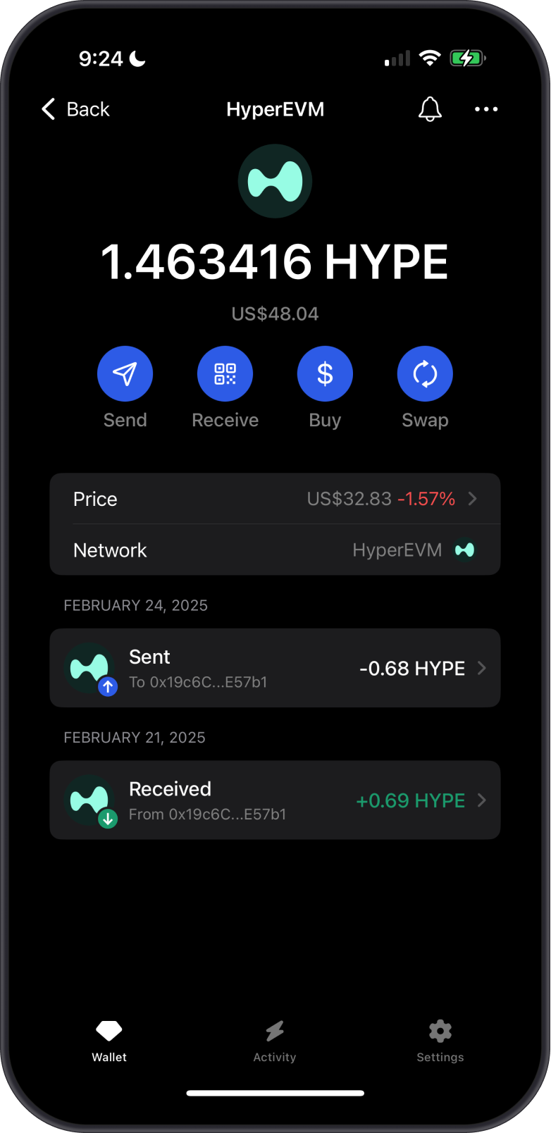 HyperEVM on GemWallet
