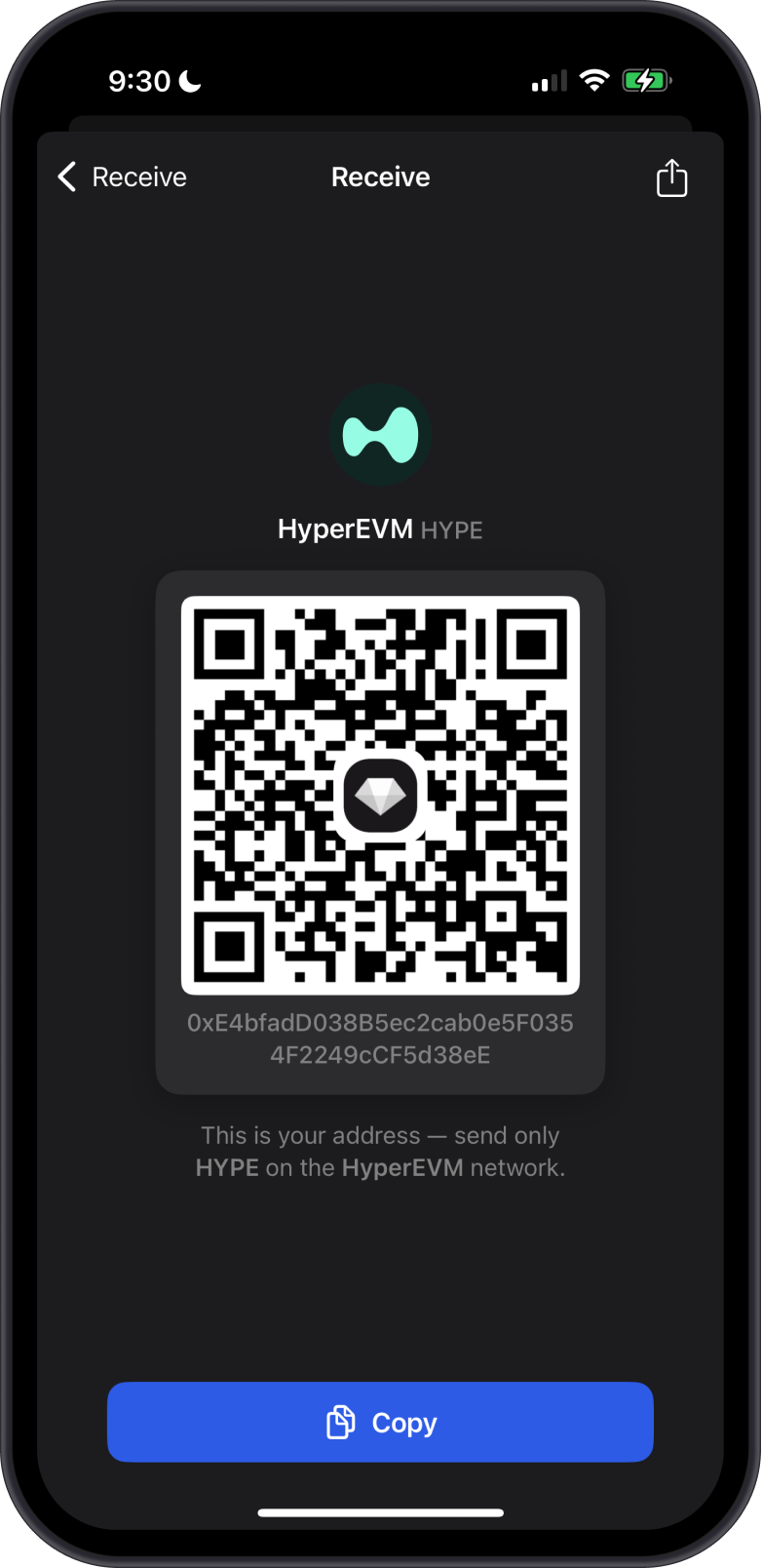 Receive HyperEVM (HYPE) with Gem Wallet