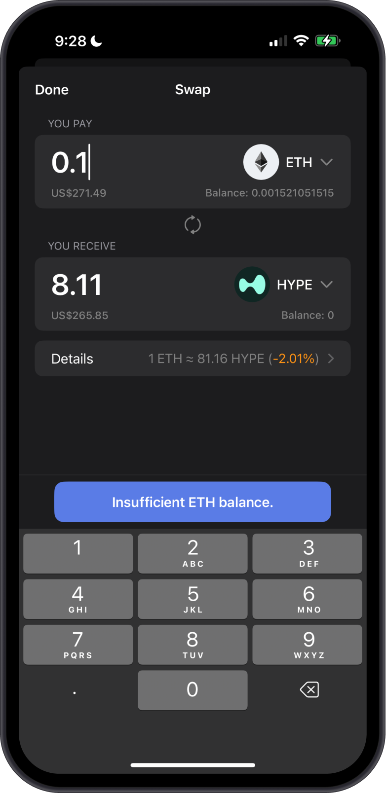Swap ETH to HYPE