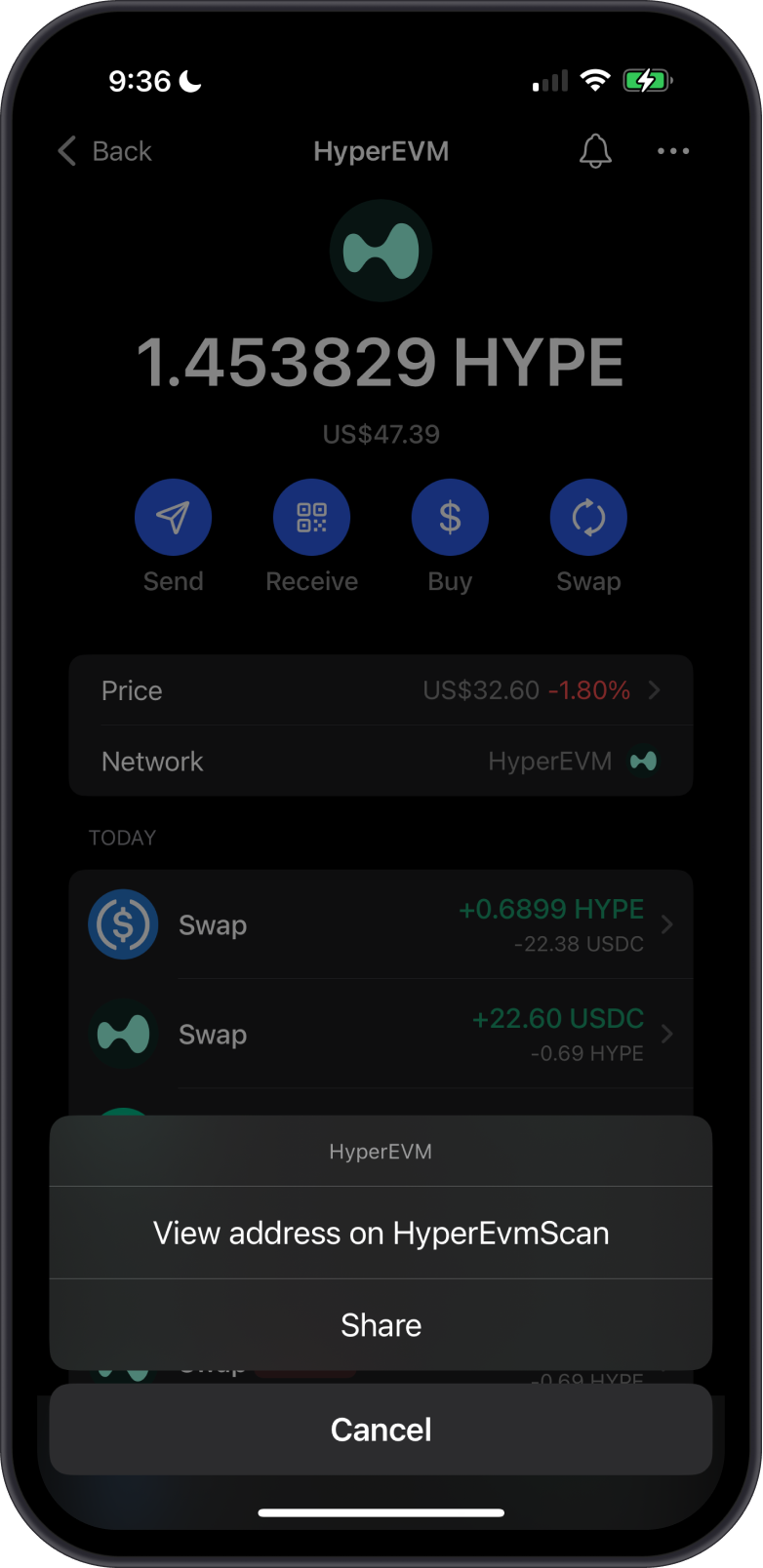 View HYPE Balance Popup