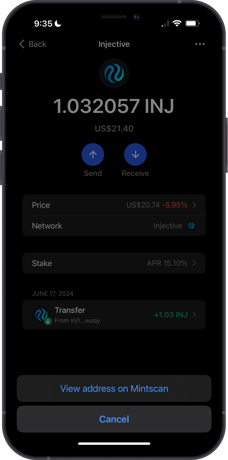 View INJ Balance on Gem Wallet