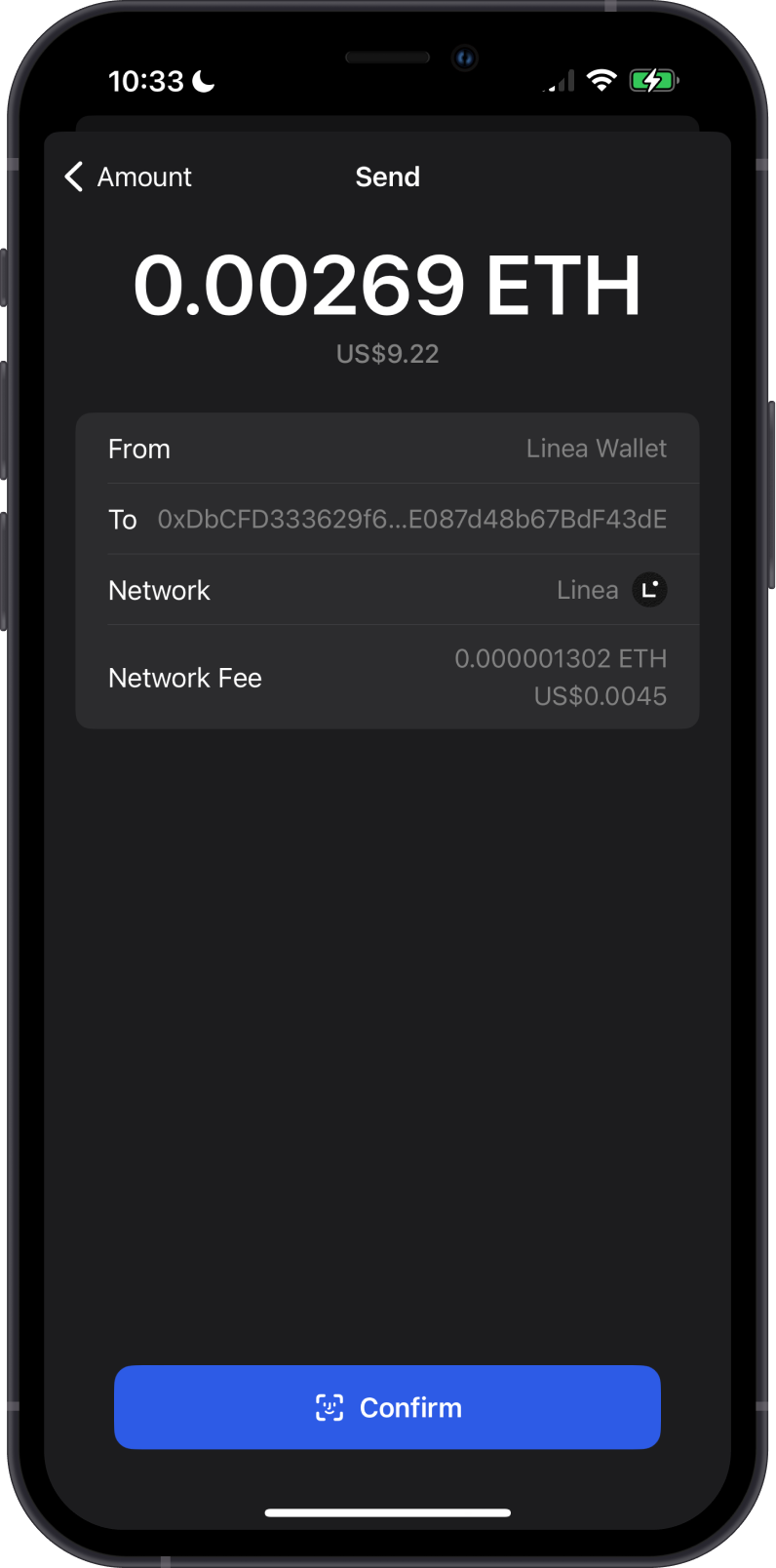 Send Linea ETH Fee on Gem Wallet