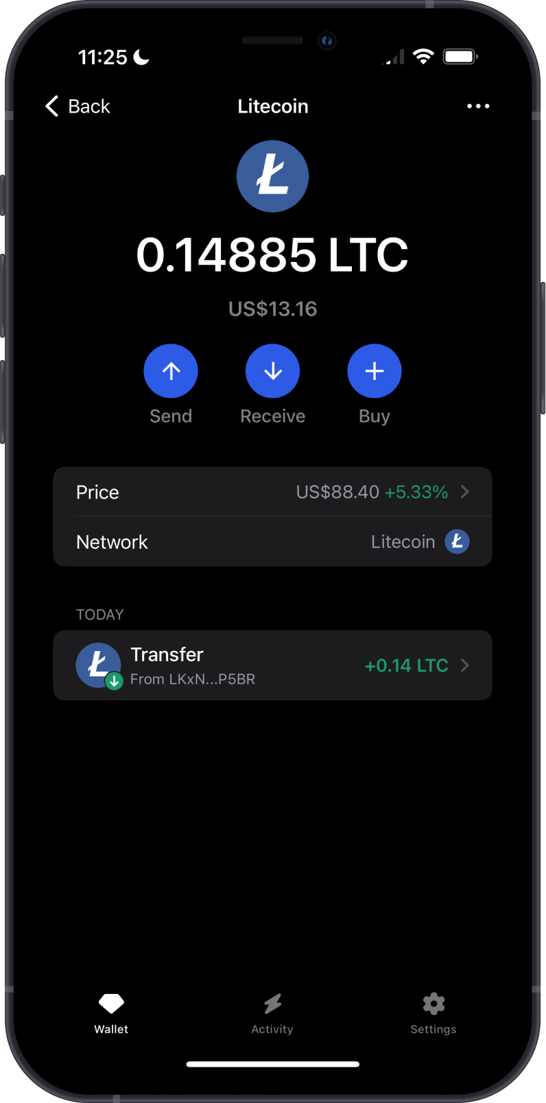 Litecoin Balance on Gem Wallet