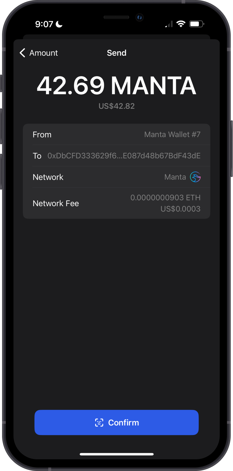 Send MANTA on GEM Wallet