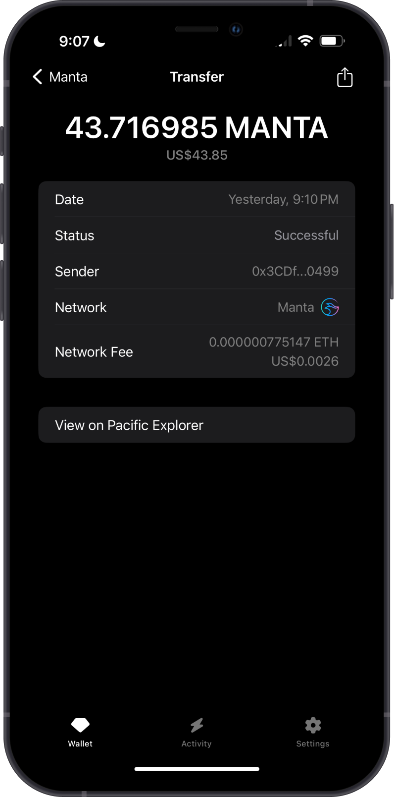 MANTA Transaction on GEM Wallet