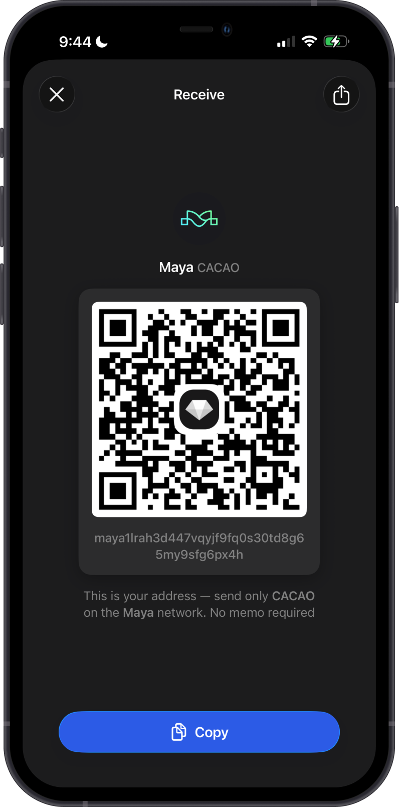 Receive CACAO on Gem Wallet