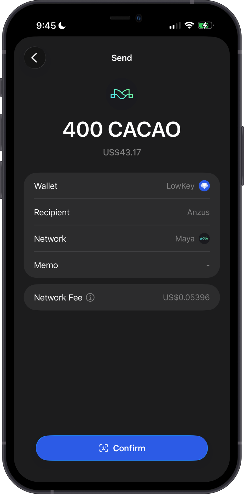 Send CACAO on Gem Wallet