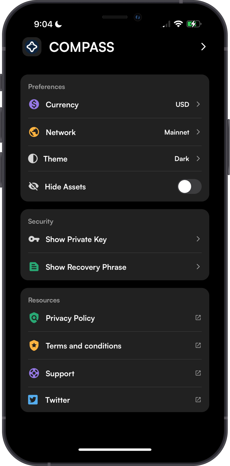 Get Recovery Phrase on Compass Wallet