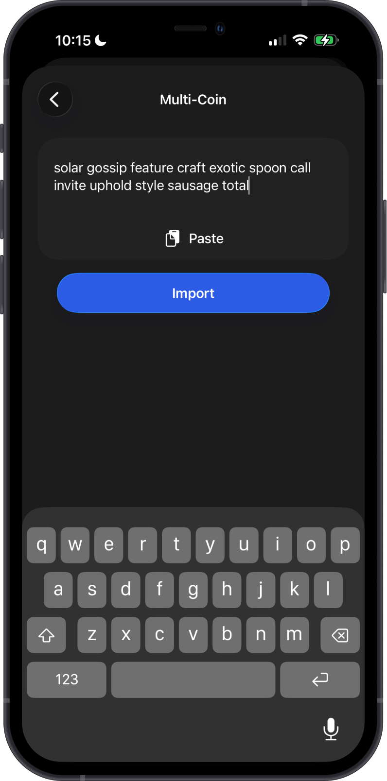 Enter the CTRL recovery phrase in Gem Wallet