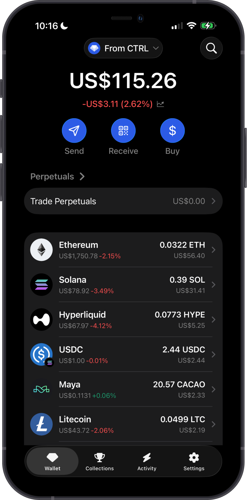 Imported CTRL multi-coin wallet in Gem Wallet