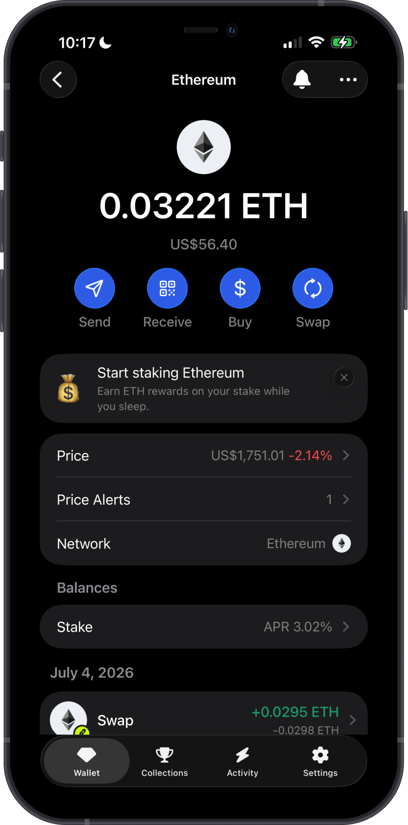 Ethereum balance in the imported wallet