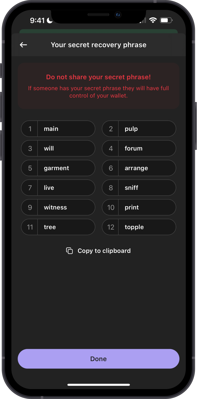 Secret Phrase on Phantom Wallet