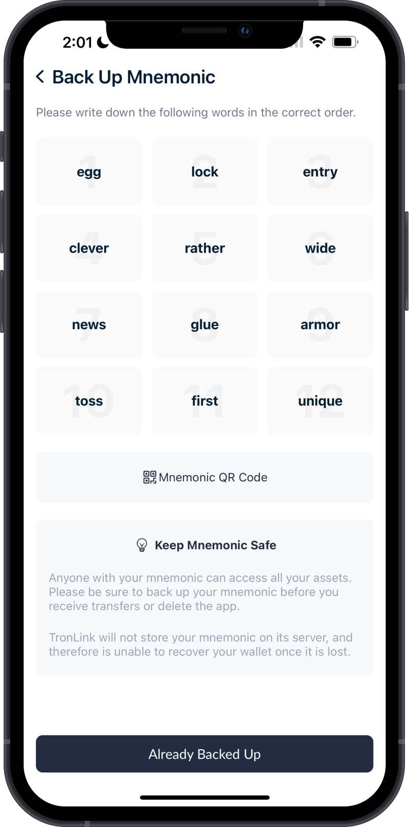 Secret Phrase on TronLink Wallet