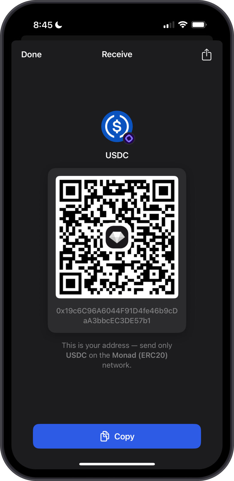 Receive Monad ERC20 Tokens with Gem Wallet