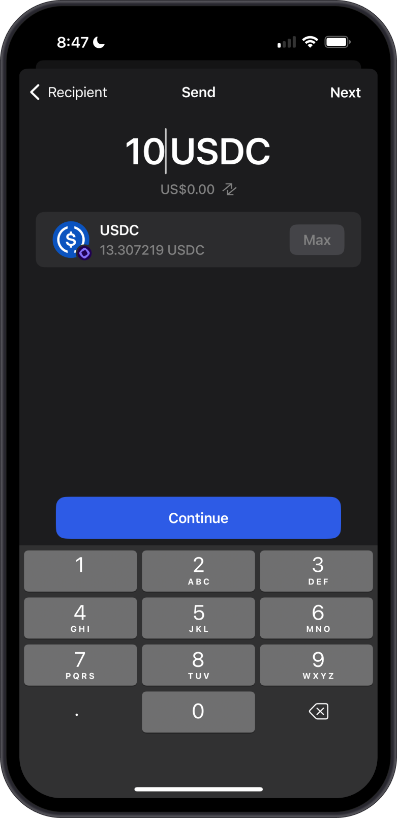 Specify Amount of USDC