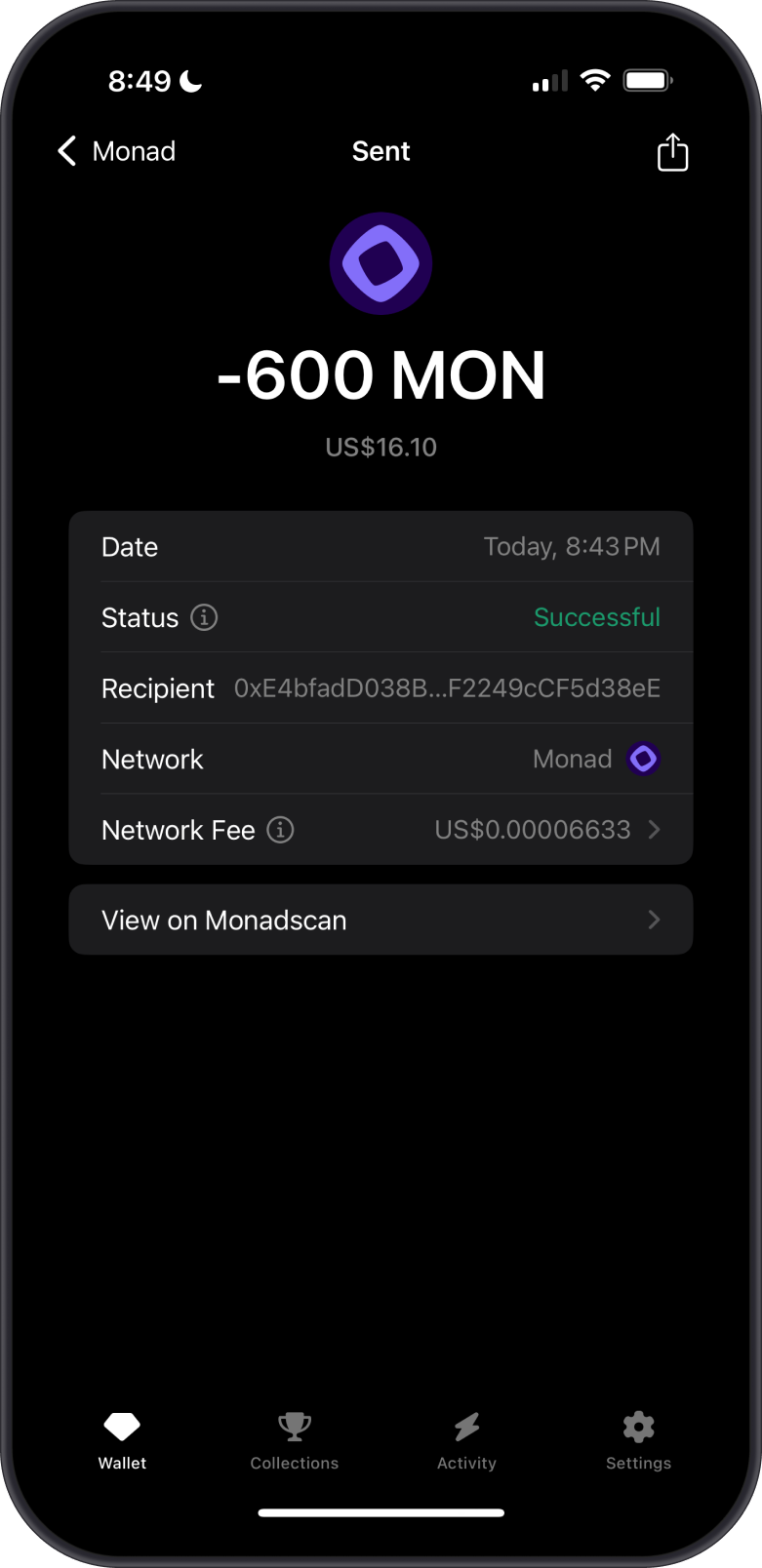 Send Monad on GemWallet