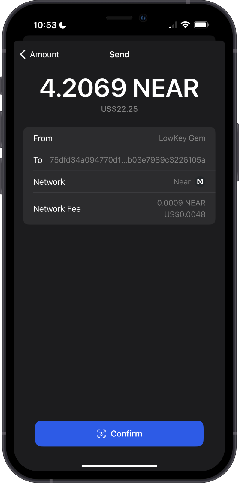 Send NEAR fee on Gem Wallet