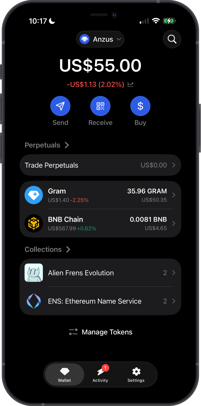 NFT collections displayed on the Gem Wallet home screen