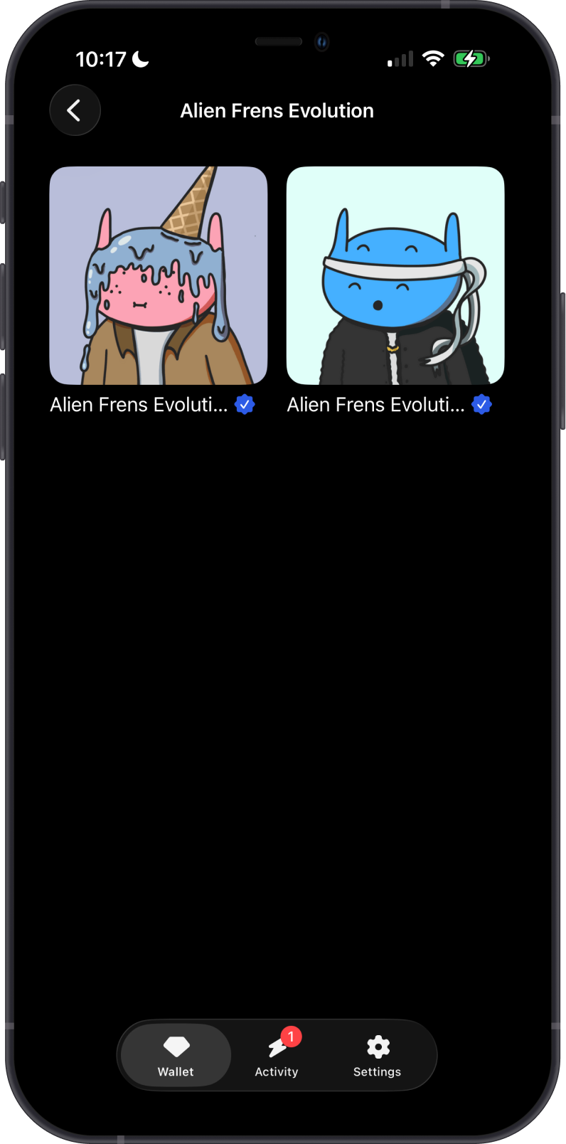 NFTs displayed inside a collection in Gem Wallet