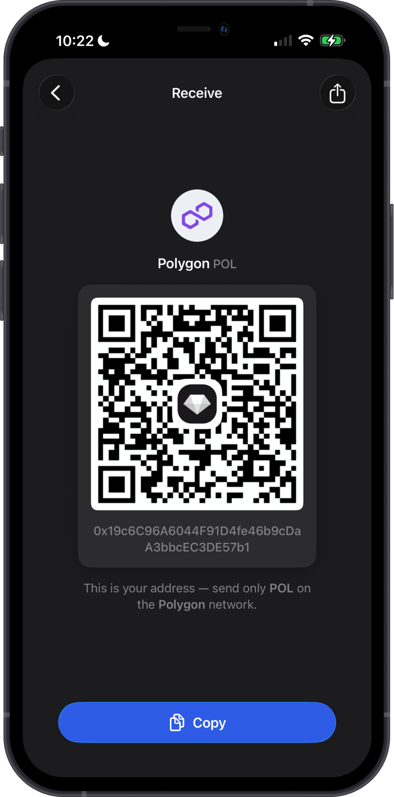 Polygon receiving address in Gem Wallet
