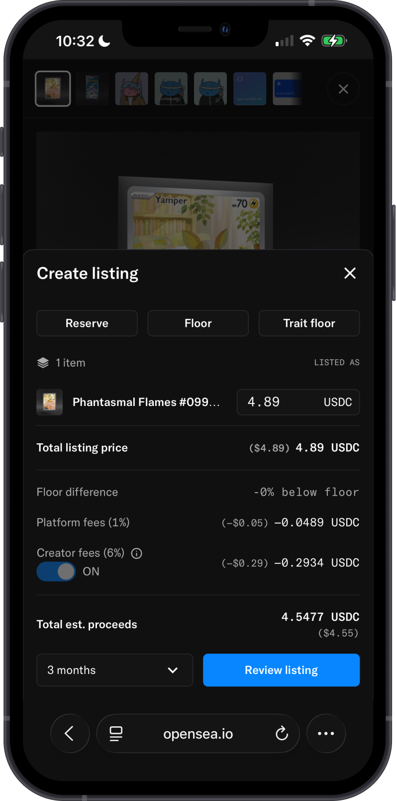 Creating an NFT listing on OpenSea