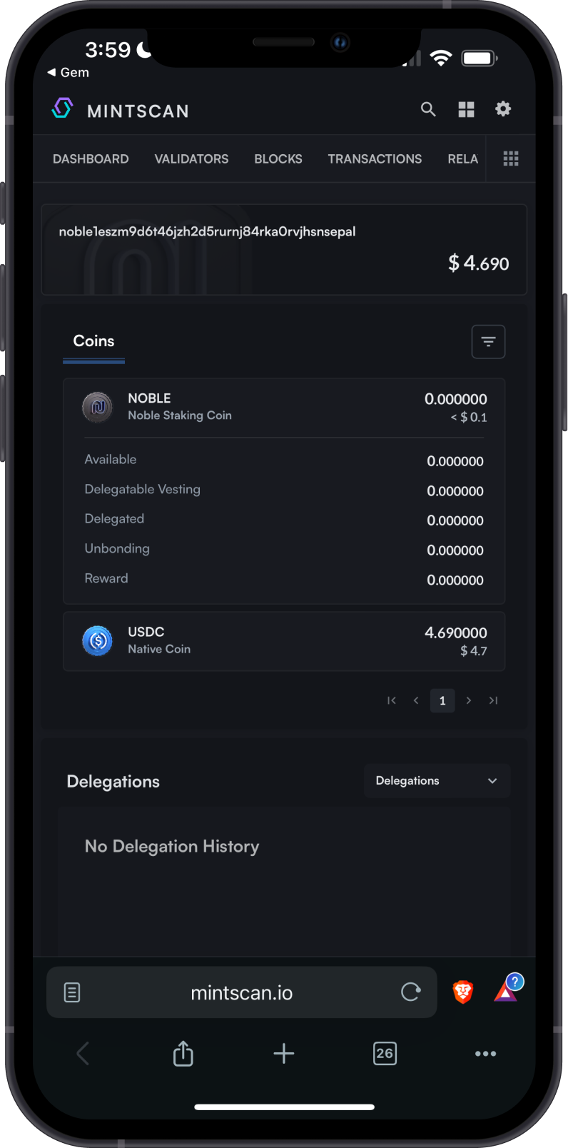 View USDC Balance on MintScan