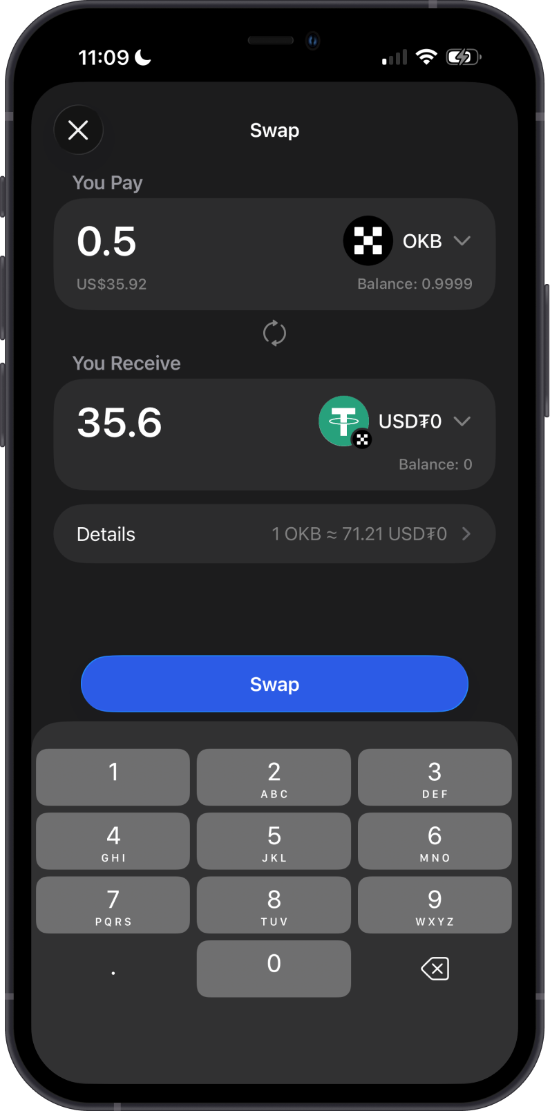 Swap OKB to X Layer Tokens on Gem Wallet