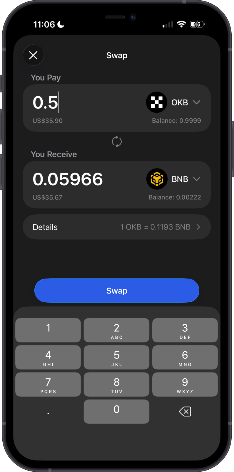 Cross-Chain Swap OKB on Gem Wallet