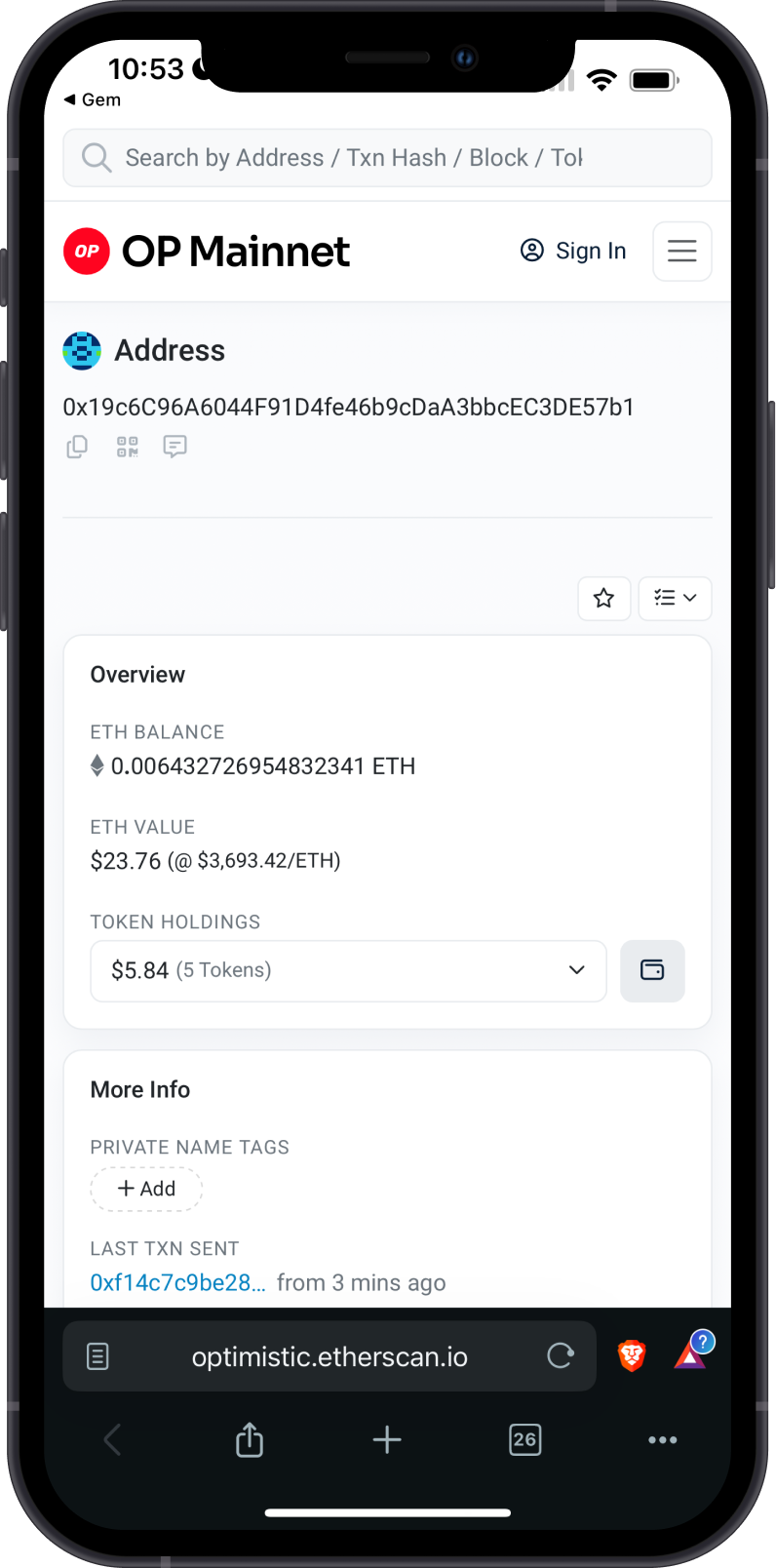 OP Address on OP Etherscan 