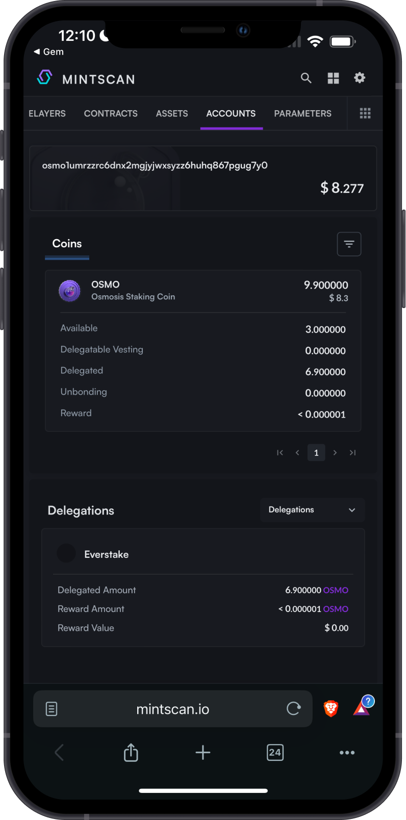 View OSMO Balance on MintScan