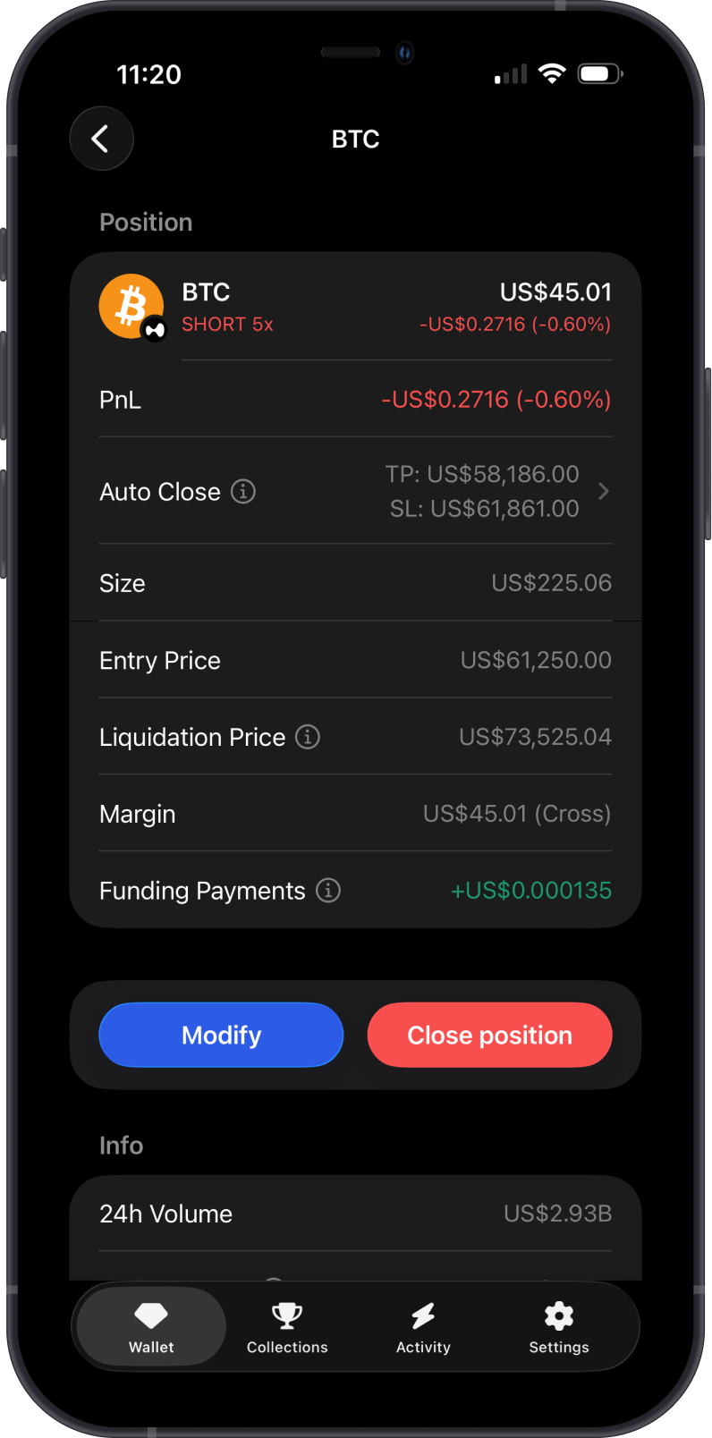 Funding Payment Example on BTC