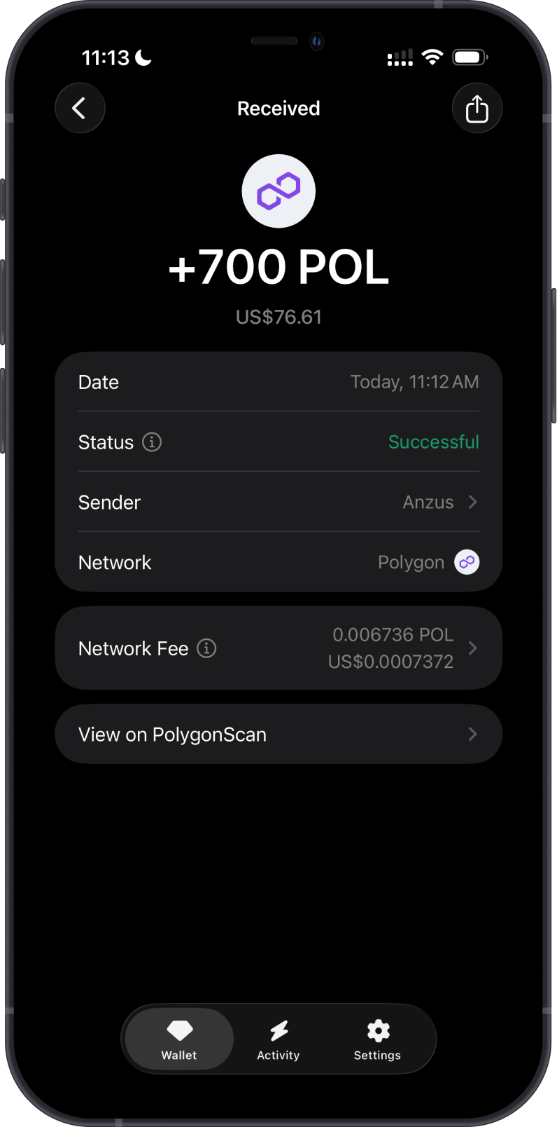 Received POL transaction