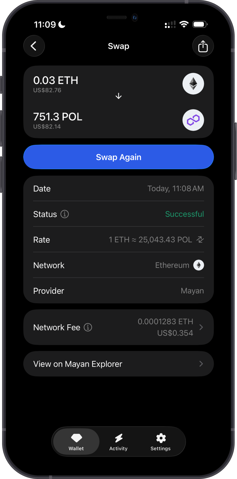 Completed cross-chain swap to Polygon
