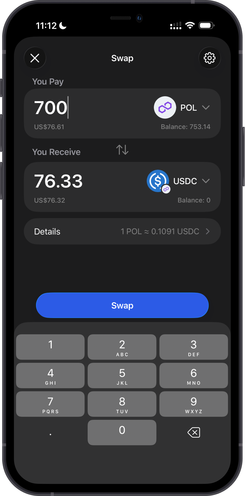 On-chain swap from POL to USDC
