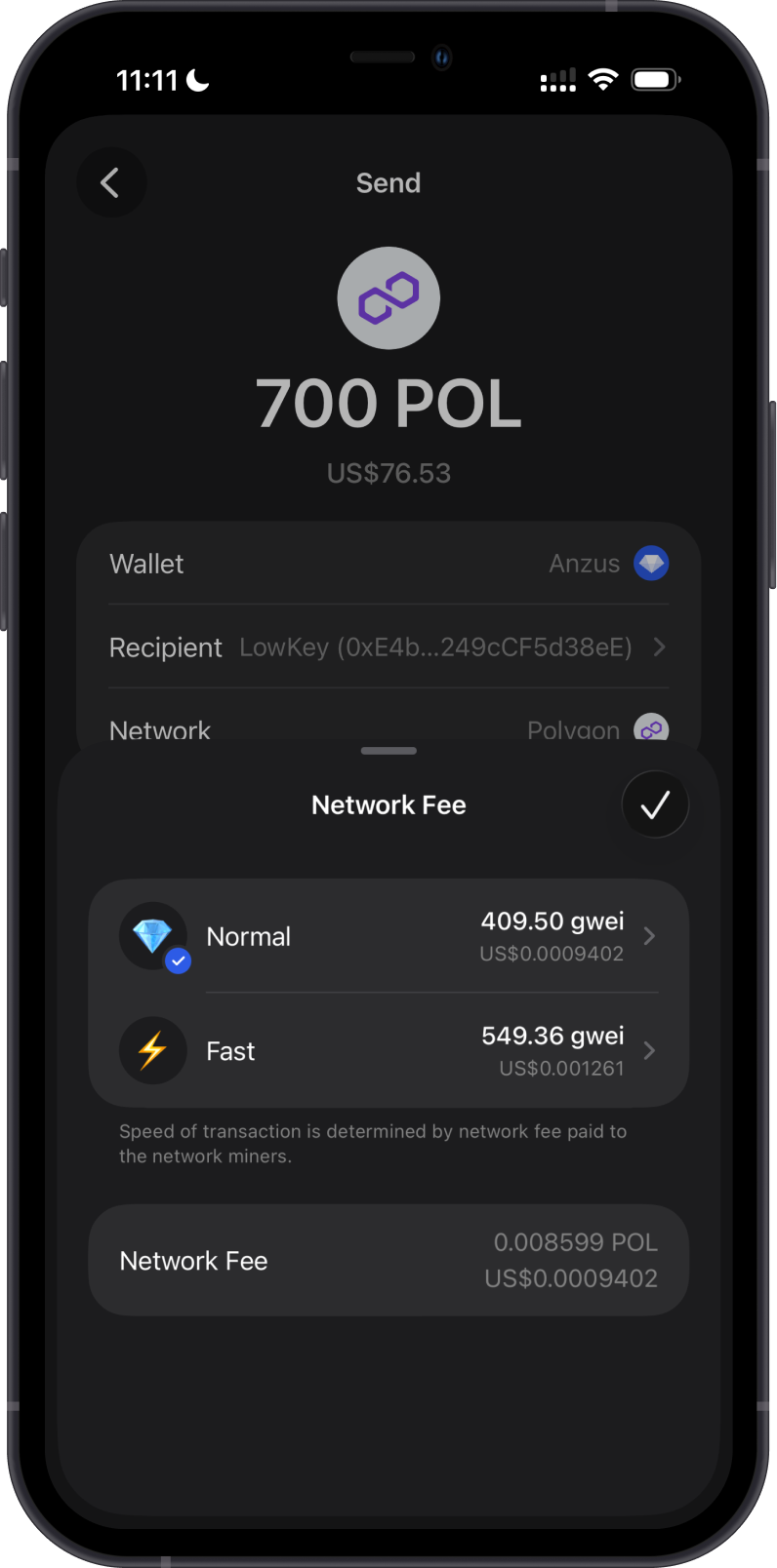 Choose a Polygon network fee
