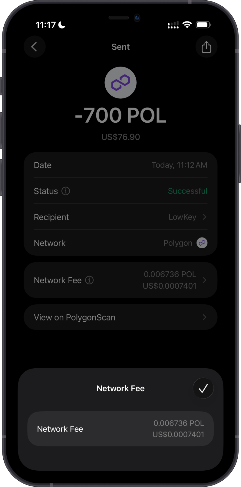 Review the final Polygon network fee