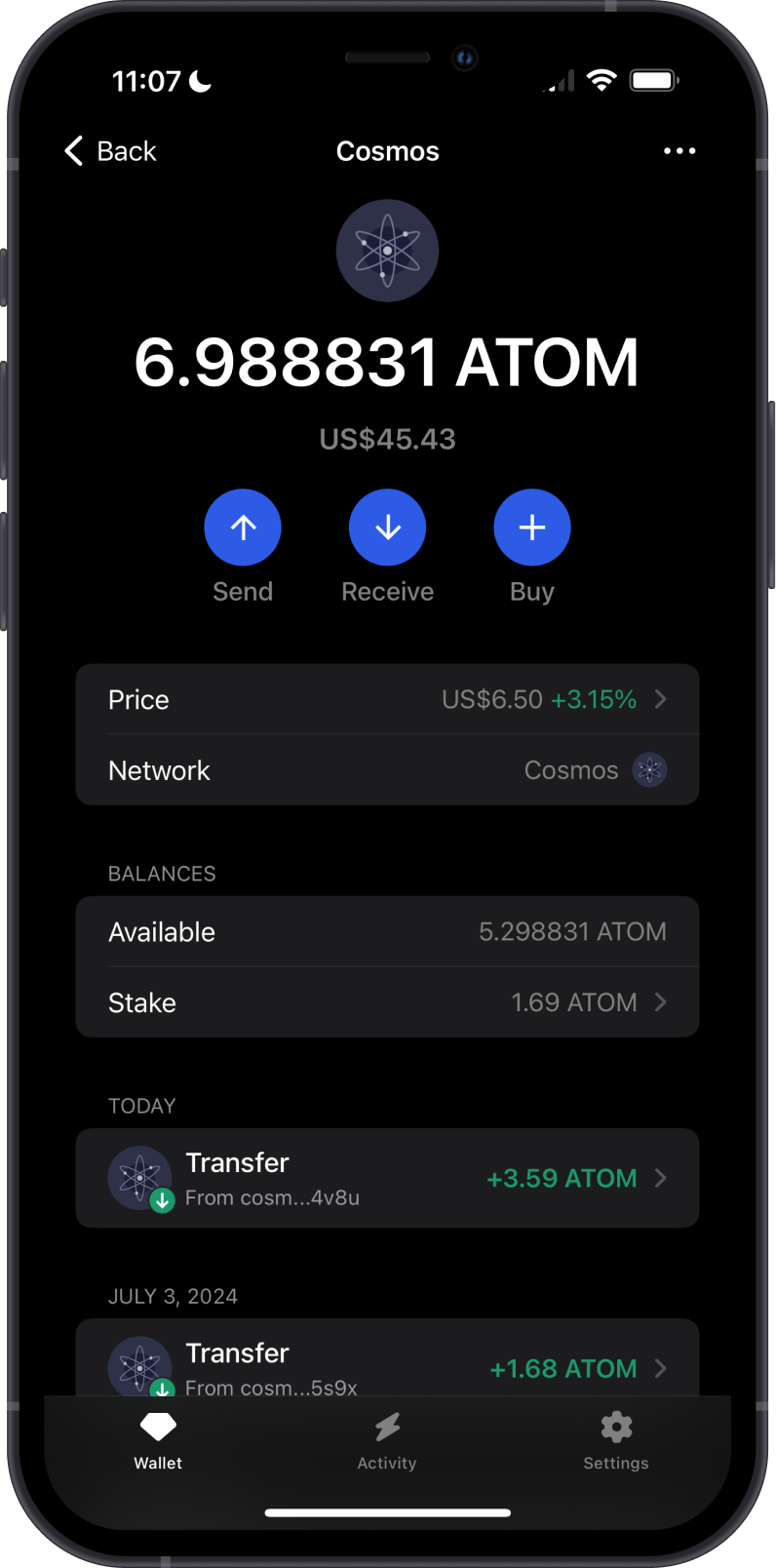 Crypto Received on Gem Wallet