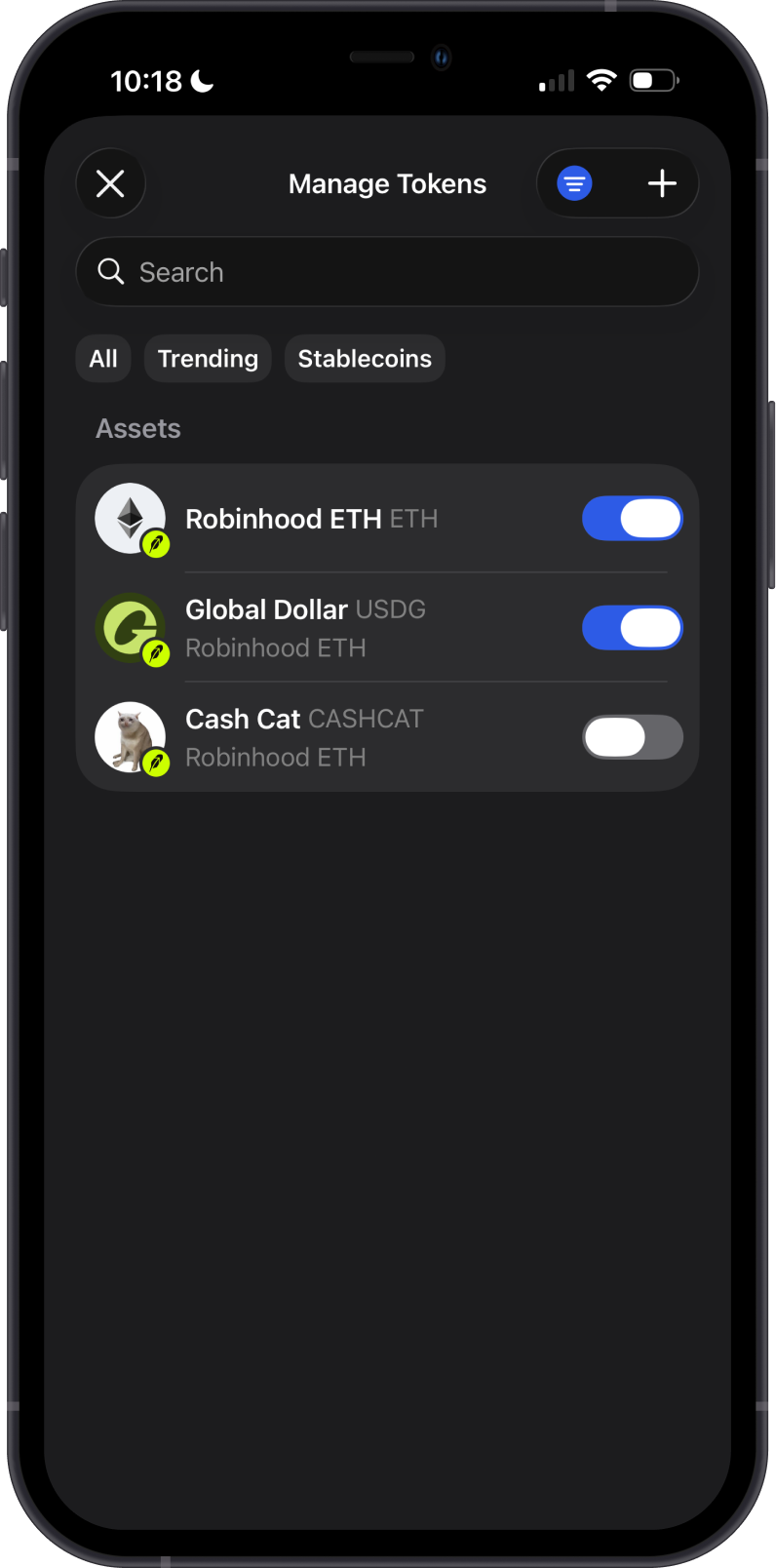 Manage Robinhood Chain Tokens on Gem Wallet