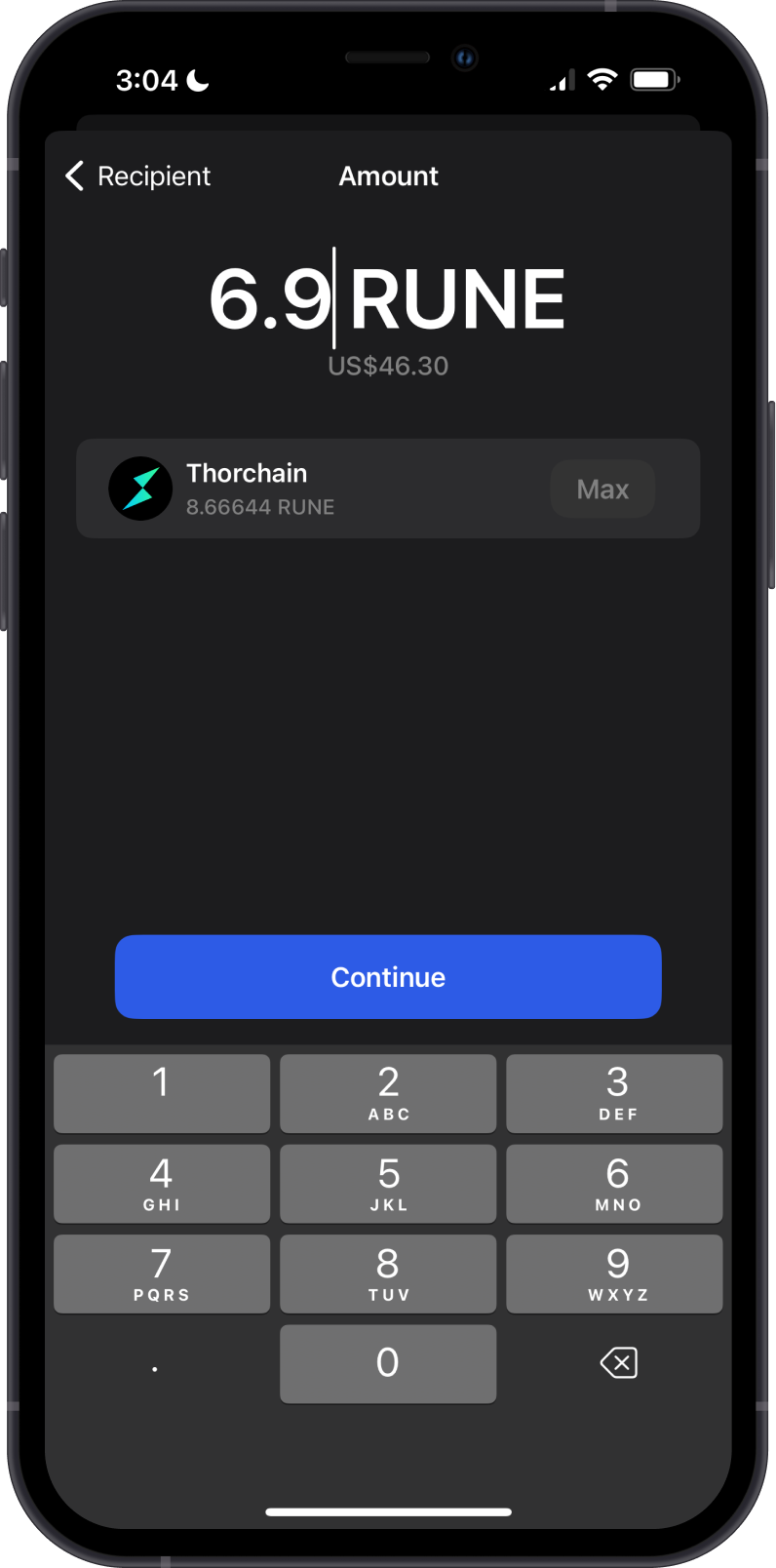 Send THORChain on Gem Wallet