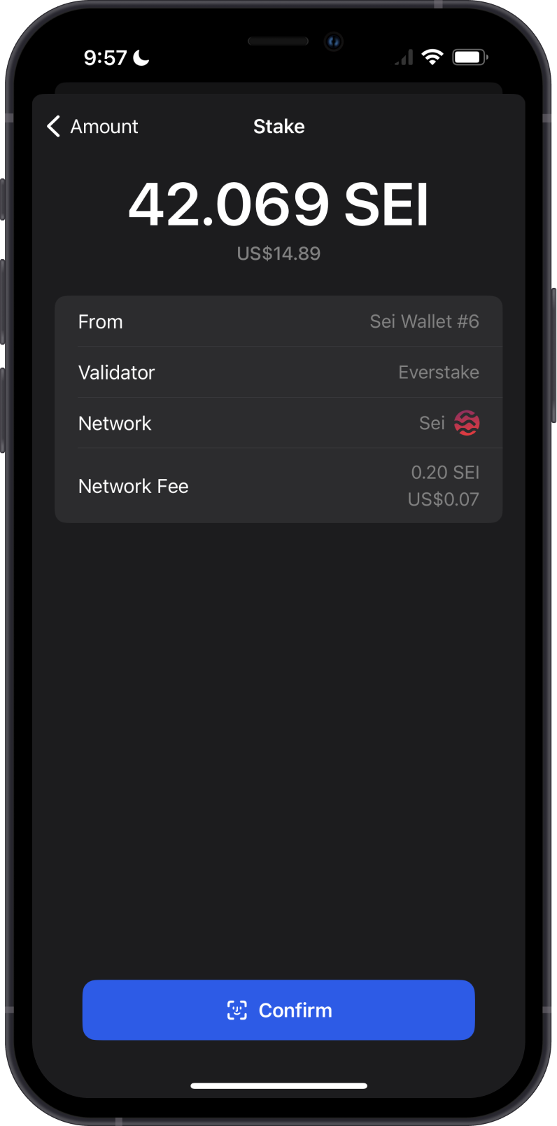 Stake SEI Fee on Gem Wallet