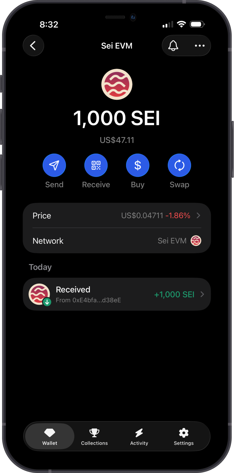 Sei EVM on Gem Wallet