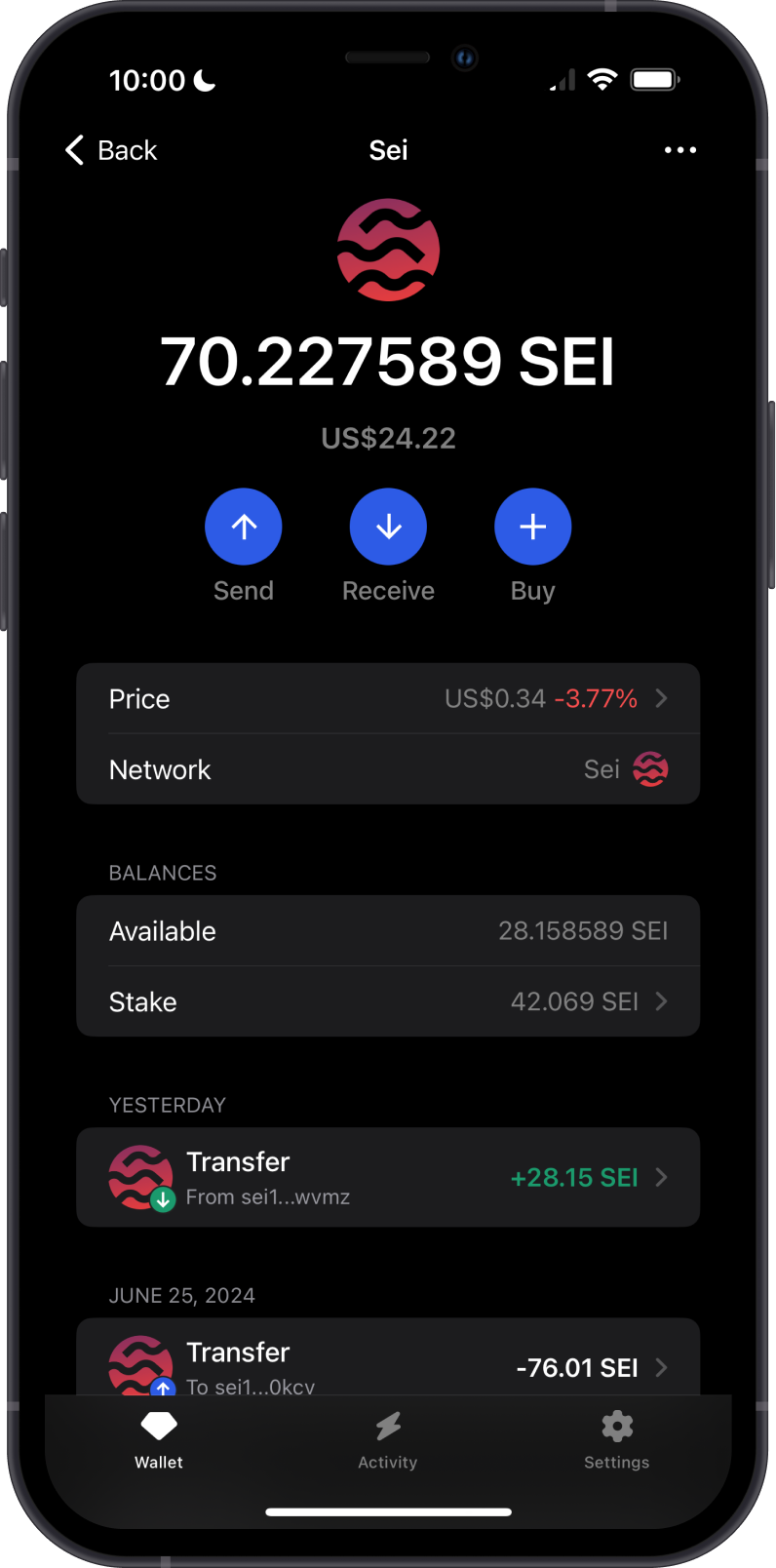 Select Crypto on Gem Wallet