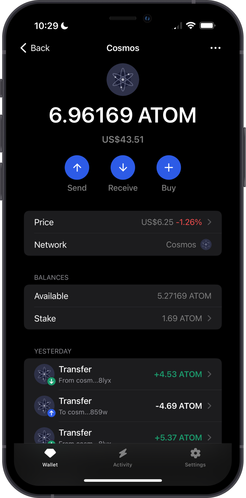 Select Crypto on Gem Wallet