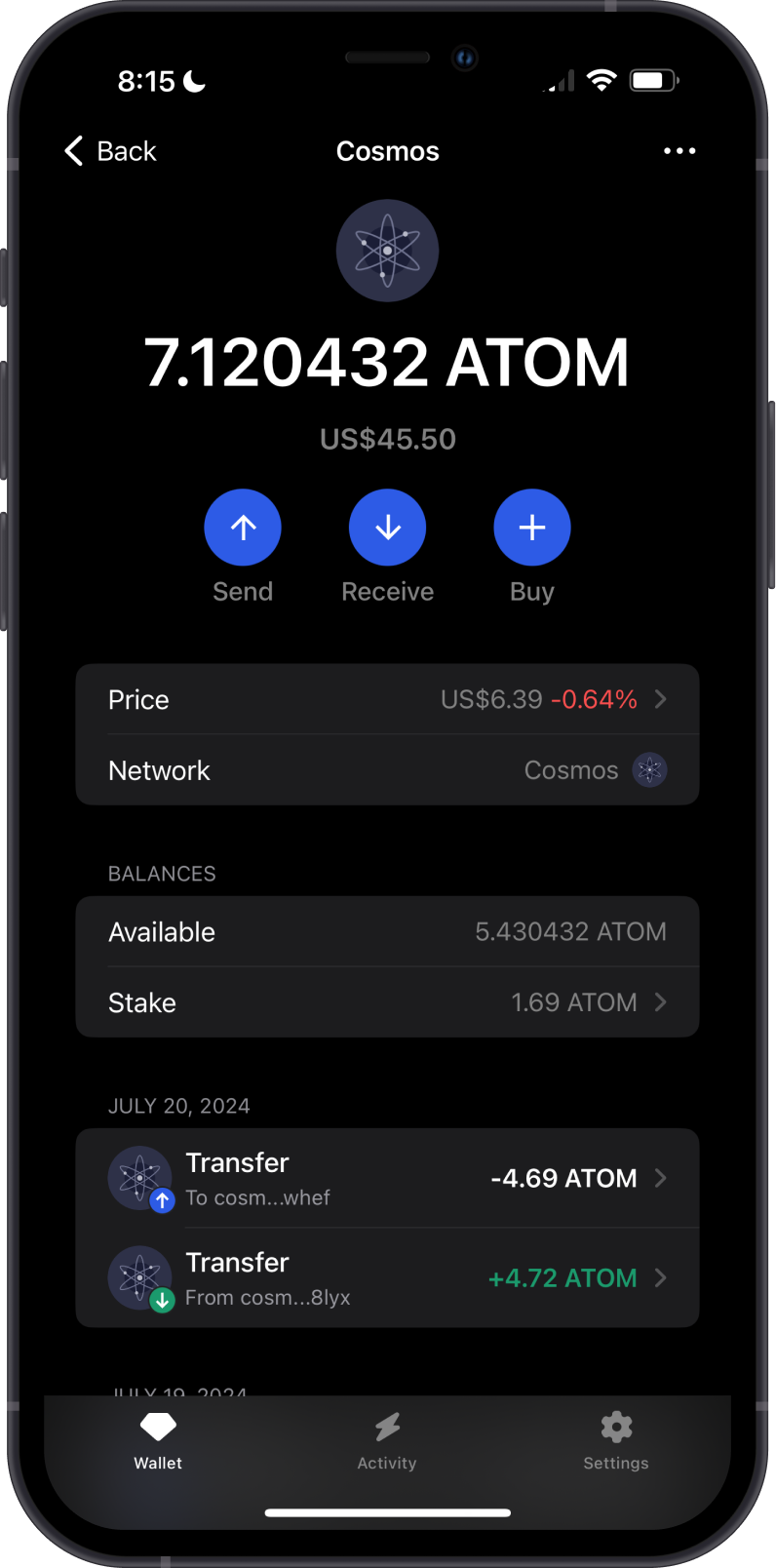 Select Crypto on Gem Wallet