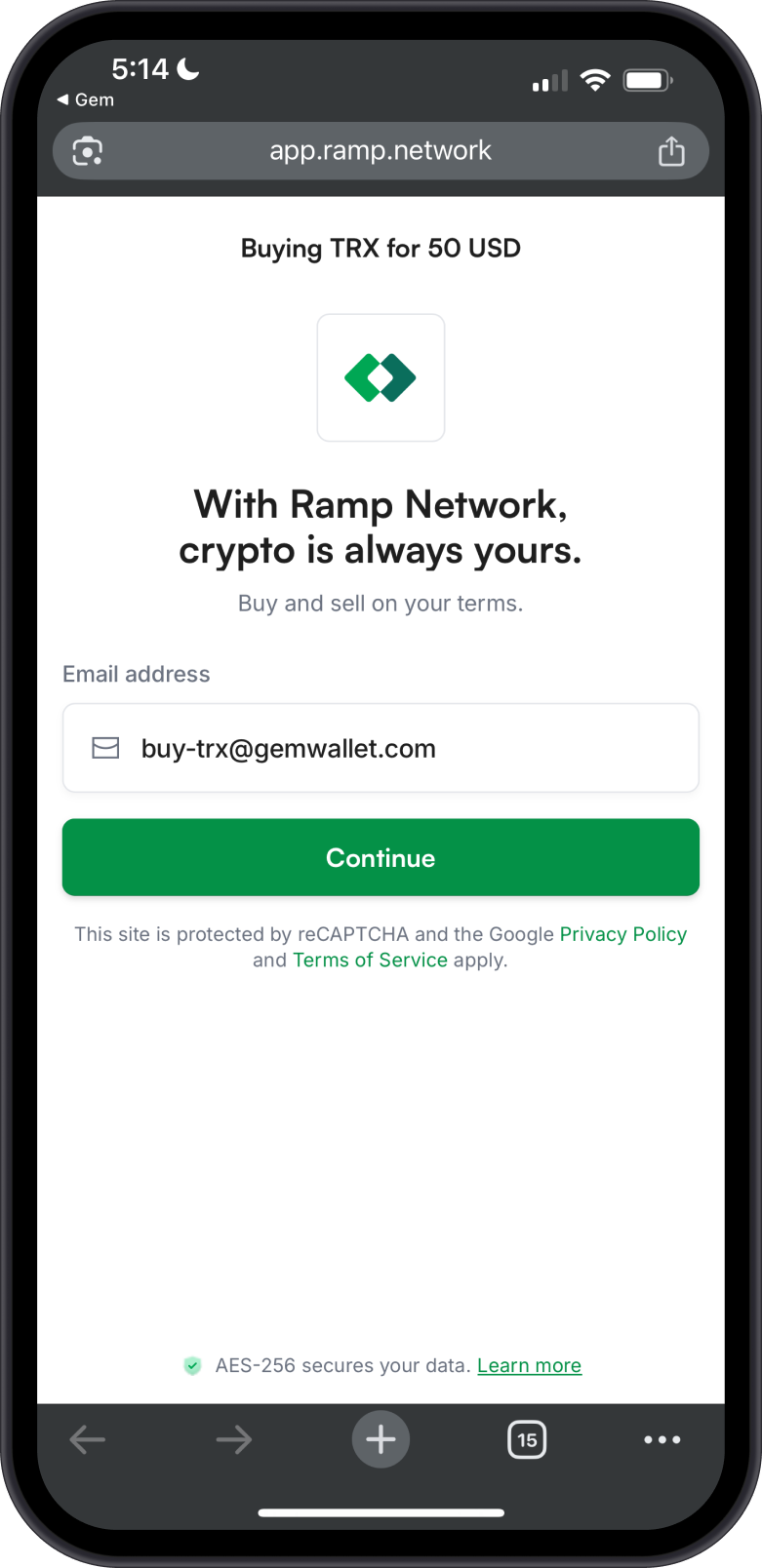Buy TRX from Ramp